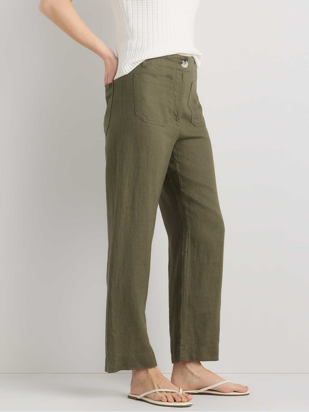 Quince 100% European Linen Patch Pocket Wide
Leg Pants High-Rise, Olive, 4